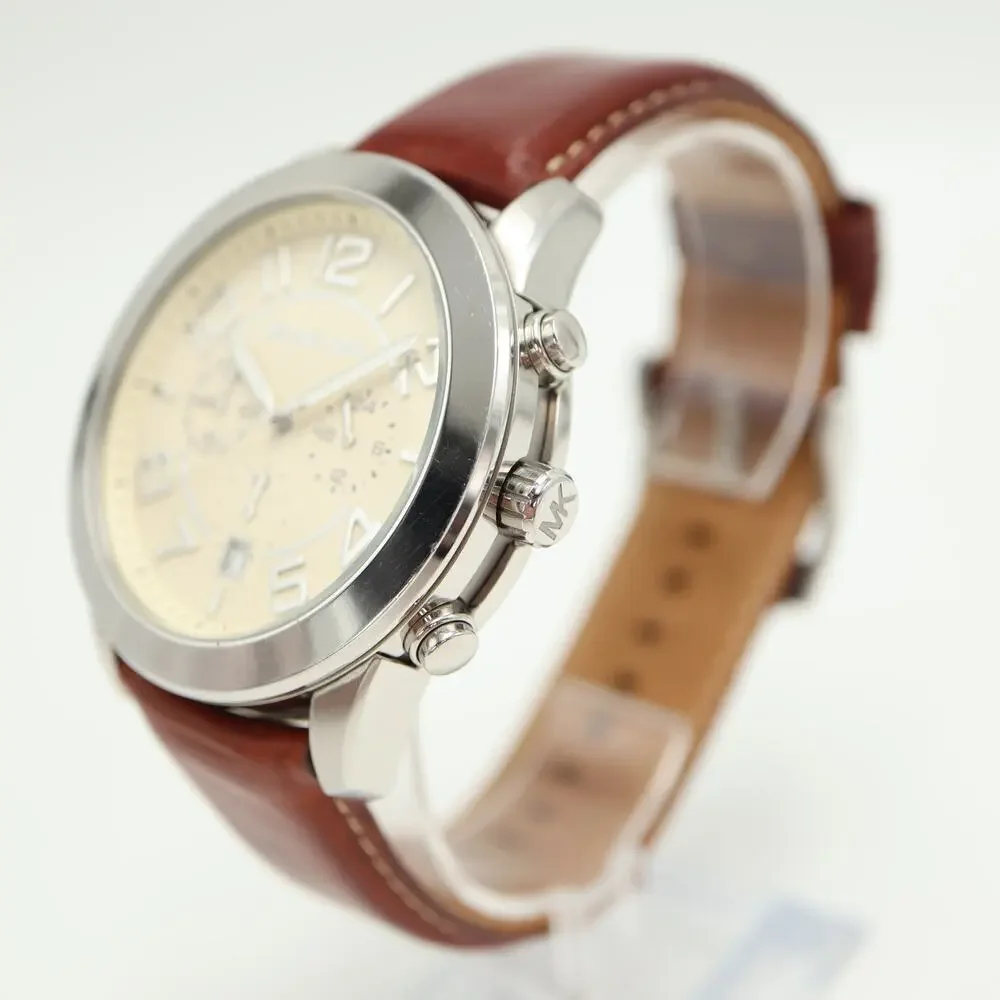 Michael Kors Mercer Men's 45mm Beige Chronograph Watch Brown Leather MK8292